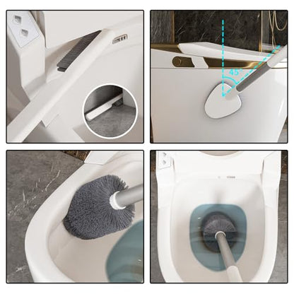 Basaza Toilet Bowl Brush and Holder White Toilet Brush and Holder Set Toilet Scrubber for Bathroom Hidden Toilet Cleaner Brushes Floor-Standing or Wall-Mounted - color: #Ab White 3 in 1 Toilet Brush and Holder Set