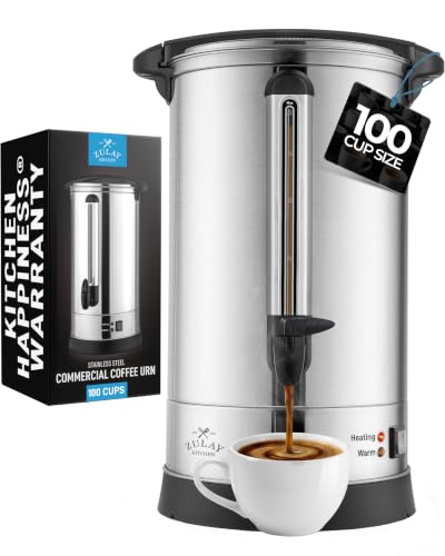 Zulay Commercial Coffee Maker, Coffee Urn 100 Cup, Large Coffee Percolator - 100 Cup Coffee Maker with Double-Wall Stainless Steel, Commercial Coffee Urn Quick Brew Tea Percolator for Events - Silver - color: Silver, size: 100 Cup