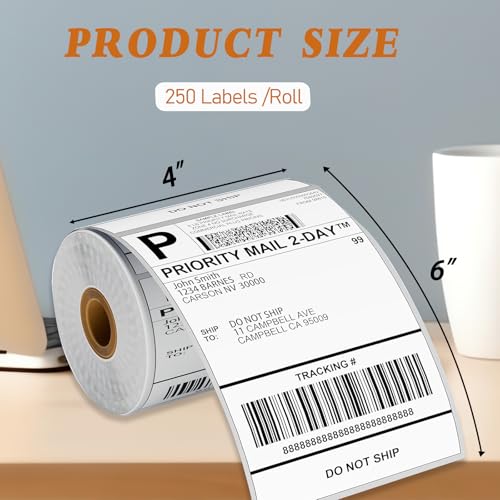 4000 PCS Thermal Shipping Labels 4x6, White Perforated & Smudge-Proof Direct Thermal Labels (250 Labels/Roll), Compatible with Zebra, Rollo, Jadens, Nelko (16 Rolls)