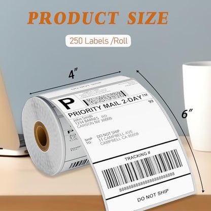 4000 PCS Thermal Shipping Labels 4x6, White Perforated & Smudge-Proof Direct Thermal Labels (250 Labels/Roll), Compatible with Zebra, Rollo, Jadens, Nelko (16 Rolls)