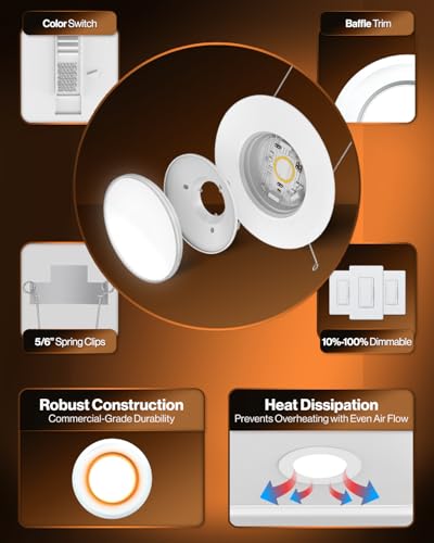 Sunco 48 Pack 6 Inch Recessed Light with Night Light, LED Can Lights Retrofit Lighting, 1000 LM, 12W, Selectable CCT 2700K/3000K/4000K/5000K/6000K, Dimmable, Damp Rated ETL - size: 48 Pack
