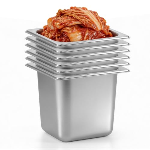 Dyna-Living Hotel Pans 1/6 Size 6 Inch Deep Food Pan 6 Pack Steam Table Pan - color: Without Lids, size: 6 Inch Deep