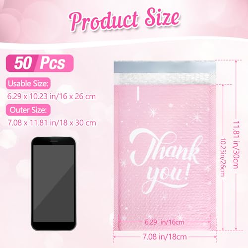 50 Pack Bubble Mailers, 6 x 10 Inch, Pink