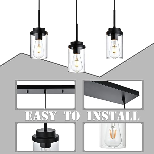 MELUCEE 3 Lights Linear Chandelier Black Finish, 20.5 Inches Length - color: Black, size: 3 Lights-1 Pack Linear