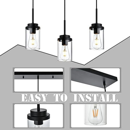 MELUCEE 3 Lights Linear Chandelier Black Finish, 20.5 Inches Length - color: Black, size: 3 Lights-1 Pack Linear