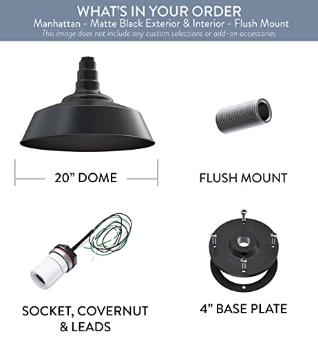 Industrial Pendant Light 20 Inch Extra Large Steel Warehouse | Matte Black - color: Matte Black With Matte Black Interior, size: Flush Mount