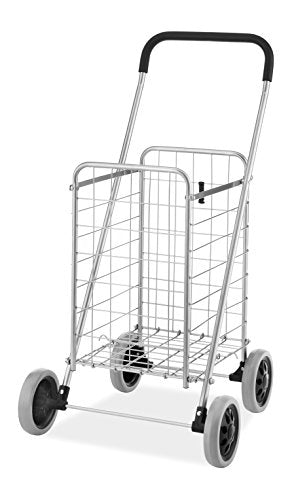 Whitmor Utility Shopping Cart - Durable Folding Design for Easy Storage, Model Number: 6250-4997-2-SIOC - size: 11"L x 13.25"W x 34.25"H, Gray