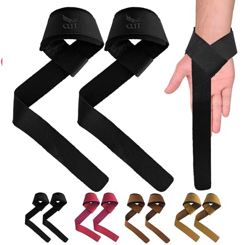 Genuine Leather Lifting Straps, Wrist Assistance for Heavy Pulls, Weightlifting Bodybuilding, Gym, Fitness Accessories, Strength Training, Powerlifting, & Deadlifts - color: Real-Leather/Strap-Black, size: Leather/Black