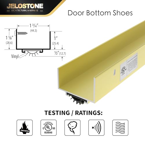 36" U-Shaped Aluminum Door Bottom Shoes(Gold) - Fire Rated - 1-3/4"W x 1-1/8"H - Weather Stripping Seal for Exterior Doors, Vinyl Insert, JS-217DV - color: Gold, size: 1-3/4"W x 1-1/8"H x 36"L