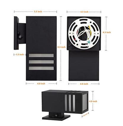 Dusk to Dawn Outdoor Wall Sconce, Waterproof Exterior Light Fixture - color: Rectangle (Black B-Dusk to Dawn)