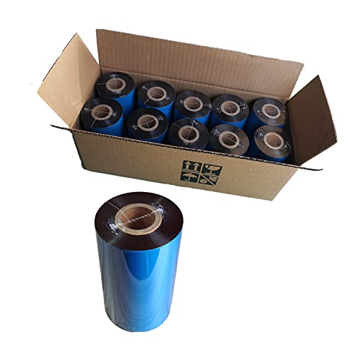 (10 Rolls) 4.33'' x 984' Premium Resin Enhanced Wax Ribbon, 110mm x 300m Black Thermal Transfer Ribbon, Barcode Thermal Label Printer Ribbon, CSO-Ink Outside, 1'' Core for Zebra, TSC, GoDex, Citizen - size: 4.33''x984'｜10 Rolls