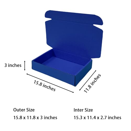 20 Pack 15.8x11.8x3 in Industrial Blue Shipping Boxes - color: Industrial Blue, size: 15.8x11.8x3 in