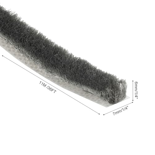 uxcell Self Adhesive Brush Seal Weather Stripping 1/4" x 9/32" x 36ft, Door Brush Strip for Sliding Sash Door Window Wardrobe Seal, Gray - color: Gray, size: 1/4" x 9/32" x 36ft