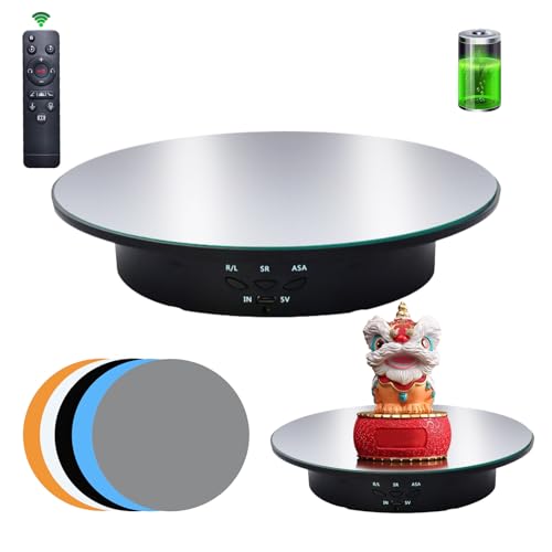 JAYEGT Motorized Rotating Display Stand, 7.87inch /17.6lbs Load, 360 Degree Electric Rotating Turntable for Photography Products，Jewelry，with 5 Colors Backgrounds , Mirror Cover (Black/Remote Control) - color: Black