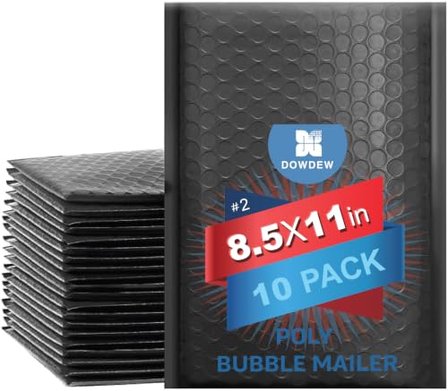 Water Resistant Bubble Envelope Mailers [10 Pack] 8.5 inch x 11 inch #2 Black Poly Padded Shipping Envelopes Self Sealing Cushioned Packaging Bags - size: #2 - 8.5"x11"