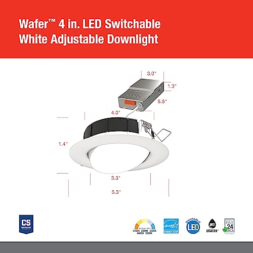Juno 4" Adjustable LED Wafer Downlight, 5-in-1 CCT, Matte White - color: Matte White, size: 4-Inch