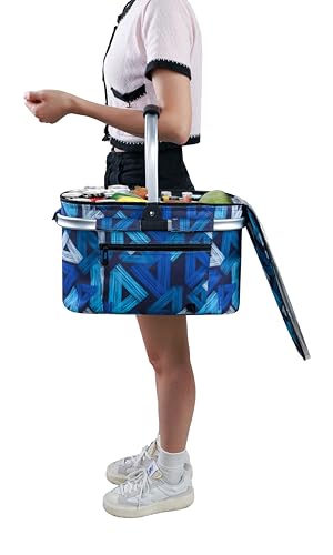 Picnic Basket, 22L Insulated Cooler Foldable, Thick, Triangle Pattern - color: Triangle Pattern, size: Medium
