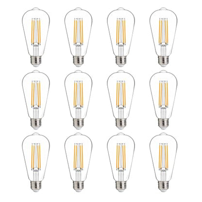 FLSNT 100W Equivalent LED Edison Bulbs, ST19 Dimmable LED Light Bulbs for Pendant Light, Wall Lamp, High Brightness with 1000LM, 2700K Soft White, 8W, E26 Base, 12 Pack - color: 100w 2700k Soft White, size: 12 Count (Pack of 1)