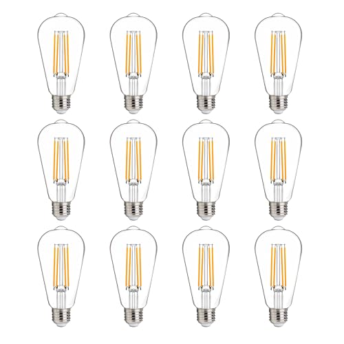 FLSNT 100W Equivalent LED Edison Bulbs, ST19 Dimmable LED Light Bulbs for Pendant Light, Wall Lamp, High Brightness with 1000LM, 2700K Soft White, 8W, E26 Base, 12 Pack - color: 100w 2700k Soft White, size: 12 Count (Pack of 1)