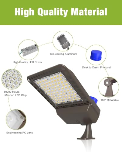 YXL LED Parking Lot Shoebox Light with Dusk to Dawn Photocell, 45000LM 5000K Daylight Arm Mount, IP65 Waterproof Area Light for Parking Lot Sports Stadium 300W 12Pack - size: 300W Arm 12Pack