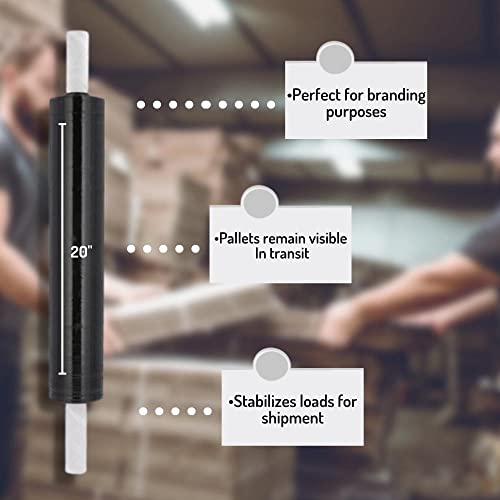 PSBM Black Stretch Film/Wrap with Extended Core Handles, 1 Roll 20 Inch x 1000 Feet 80 Gauge Heavy Duty Clear Plastic Wrap Industrial Strength Shrink Film for Moving, Packing & Shipping - size: 1 Roll, style: Black