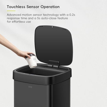 EKO EcoSmart 80L / 21.1 Gallon Motion Sensor Trash Can or Recycling Bin – Tall, Large Touchless Kitchen Garbage Bin with Soft-Close Lid for Home or Office, Brushed Stainless Steel, Matte Black - size: EcoSmart 80 liter - Matte Black