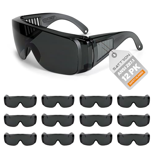 Tinted Safety Glasses Over Eyeglasses 12pk Dark Smoke Lens Safety Goggles ANSI Z87.1 Impact Resistant Fits Over Glasses Dust/Chemical Splash Proof Protective Eyewear for Work Construction - color: 12 Pack/ Gray Glasses