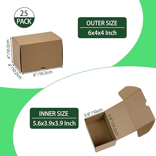 6x4x4 Inches Shipping Boxes Set of 25, Brown Corrugated Cardboard Box Literature Mailer for Packing Small Business - color: Brown, size: 6x4x4