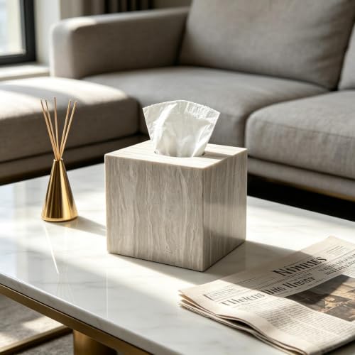 Natural Marble Square Tissue Box Holder Cover for Bathroom - color: Gray Wood Grain
