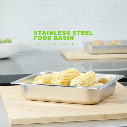 EGGKITPO 6-Pack 1/2 Size Stainless Steel Catering Pan, 2.5 Inch Deep Hotel Pan for Restaurant, Buffet, Party Supplies - size: 1/2 2.5" deep without lid