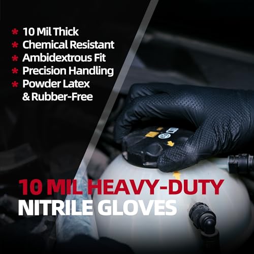Jointown Upgraded 10 Mil Heavy Duty Nitrile Gloves, Mechanic Gloves Nitrile Disposable, with Raised Diamond Texture - size: Medium