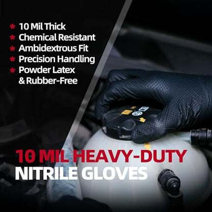 Jointown Upgraded 10 Mil Heavy Duty Nitrile Gloves, Mechanic Gloves Nitrile Disposable, with Raised Diamond Texture - size: Medium