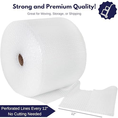 Bubble Roll Wrap 12" x 500', 1-Pack 3/16" Perforated Small Cushioning - size: 500 Sq Ft