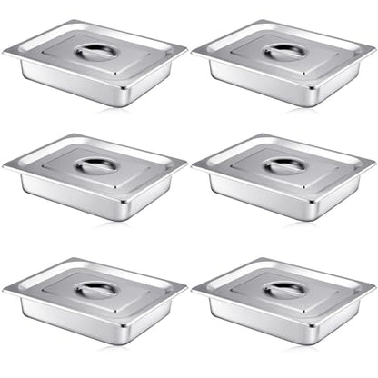 Mifoci 6 Sets Stainless Steam Table Pan with Lid, 2.5 Inch Deep,1/2 Size - size: 1/2 Size