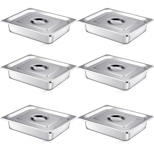 Mifoci 6 Sets Stainless Steam Table Pan with Lid, 2.5 Inch Deep,1/2 Size - size: 1/2 Size
