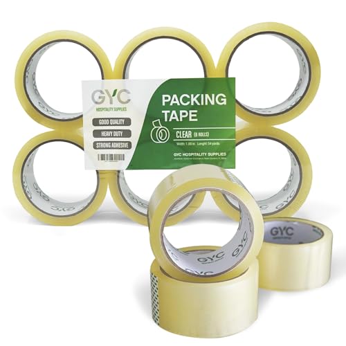 GYC Packing Tape – Heavy Duty Clear Box Sealing Tape, Strong Adhesive – 6 Rolls, 1.88" x 65 Yards – Durable Shipping & Packaging Tape for Moving Boxes