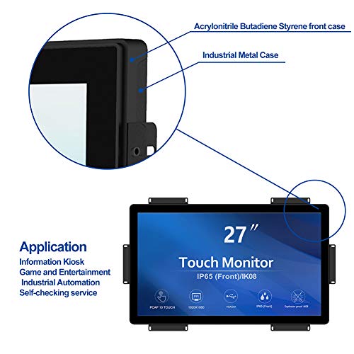 GreenTouch 27 inch 10 Points PCAP Open Frame Touch Screen LCD Display Monitors HDMI+VGA+DVI 1920x1080 Black - size: 27 IN