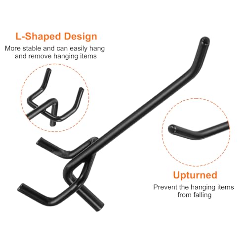 HARFINGTON 10pcs Pegboard Shelving Hooks 4" Stainless Steel Peg Board Display Hook Hanging Holders Wall Mount Organize Tools for Workbench Garage Kitchen Store, Black - size: 4 Inch