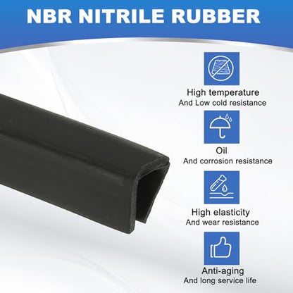 PATIKIL 3/8" Rubber Edge Trim, 6.6 ft Flexible U Channel Flat Bottom - size: 6.6ft x 0.4" x 0.5" x 0.5"