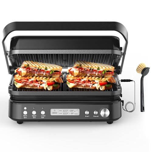 CATTLEMAN 5 in 1 Ceramic Panini Press Grill with Removable Plates, 1600W - color: Black with Reversible Plates