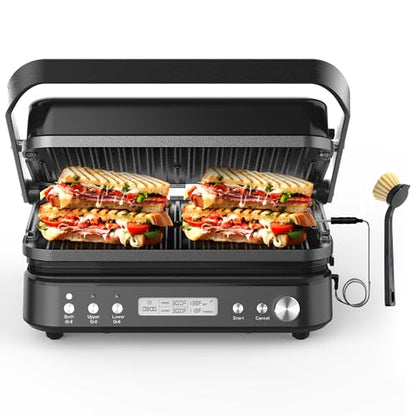 CATTLEMAN 5 in 1 Ceramic Panini Press Grill with Removable Plates, 1600W - color: Black with Reversible Plates
