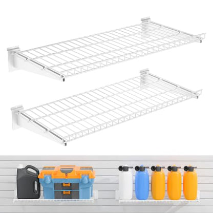 2 Pack Metal Slatwall Shelves 24X12 Inch, White - color: White, size: M2PC
