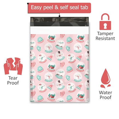10x13 (100) Winter Snowglobes and Snowmen Christmas Designer Poly Mailers Self Sealing Shipping Envelopes Holiday Premium Printed Bags For Small Businesses - color: Snowglobes, size: 10x13