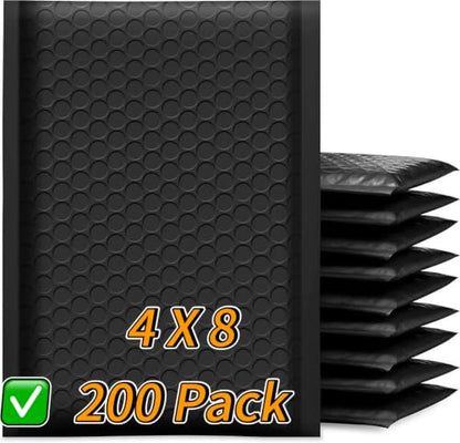 FCLMHD Black Poly Bubble Mailers 4x8 inch 200 Pack Waterproof Envelopes Usable Size 4x7 Shipping Envelopes Bags Black Padded Bubble Envelopes for Shipping/Packaging/Mailing Self-Seal (200, 4x8) - size: 4x8