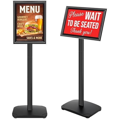 Pedestal Sign Holder Stand with Heavy Duty Base, 8.5x11 Inch Floor Standing Sign Holder, Vertical & Horizontal Menu Stand for Display Indoor/Outdoor Advertising, Poster, Restaurant Menu, Store, Black - color: Black, size: 8.5x11 in