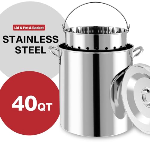 40QT Turkey Fryer Set | Stainless Steel Pot | Outdoor Fryer - size: 40QT+COVER+SKIMMER