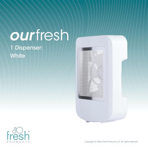 Fresh Products ourfresh 2 Air Freshener Replace Metered Aerosol with Dry Fragrance 30 Day Use Medium Sized Spaces Light Activated Battery Operated Refill Reminder White Dispenser 1 pk