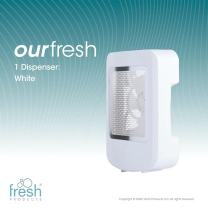 Fresh Products ourfresh 2 Air Freshener Replace Metered Aerosol with Dry Fragrance 30 Day Use Medium Sized Spaces Light Activated Battery Operated Refill Reminder White Dispenser 1 pk