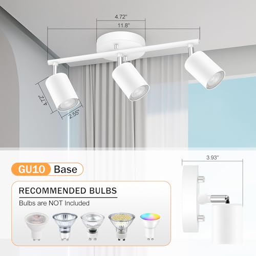 BoostArea LED 3 Light Track Lighting Kit, White 3 Way Ceiling Spot Lighting, Flexibly Rotatable Light Head for Kitchen, Living Room, Bedroom, GU10 Bulb Not Included - color: 3 Light-white