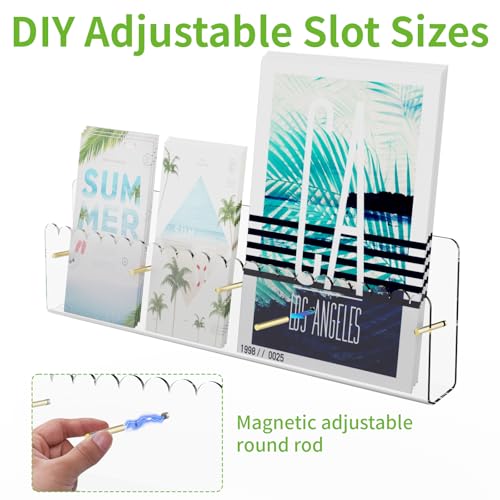 Brochure Holder Wall Mount, 2 Pack Acrylic Modular Flyer with Adjustable Magnetic Golden Bolt, Wavy Lace Pamphlet Display Stand for Organizer Trifold Flyer, Document, Leaflet, 4 Slots - color: 4 Slots